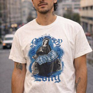 Outrank Brand Money Love Virgin Mary Bizarre Abstract Rare Graphic T-Shirt XL